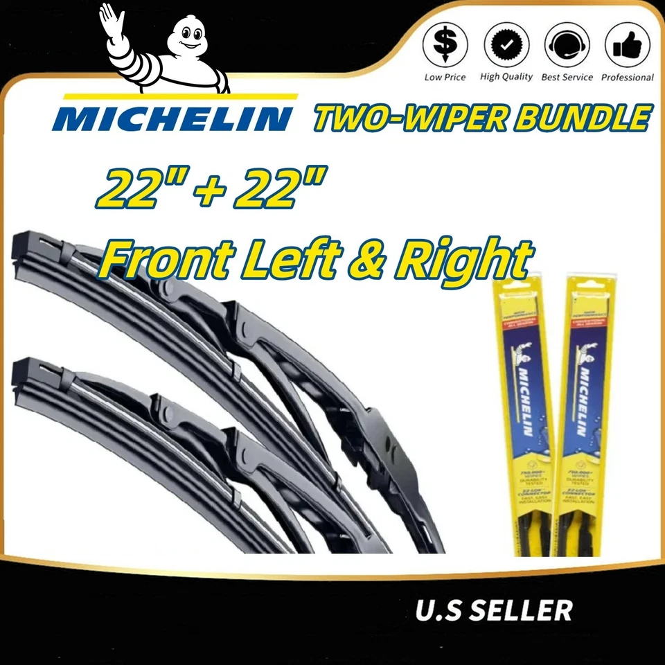 Super Clear Wiper Blade Set Size 22" + 22"  Front Left & Right For Michelin - Image 1 of 4