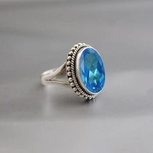 Buen Apariencia Azul Piedra Topacio 925 Plata de Ley Hecho a Mano Anillo All - Imagen 1 de 4
