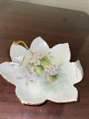 Butterfly Trinket Dish Ceramic Vintage Gold Trimmed Pink Roses Foto 1 de 4