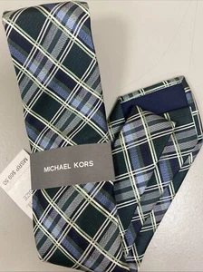 MICHAEL KORS Men's Tie Silk Blend Glover Plaid Jade NWT - Picture 1 of 4