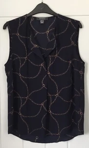 Stunning Primark Tunic Shirt Blouse Navy Chain Design Size 12 - Picture 1 of 3