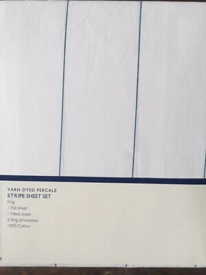 Juego de sábanas CONRAN percal rayas azules sobre fondo blanco king. 100% algodón. NUEVO Foto 1 de 4