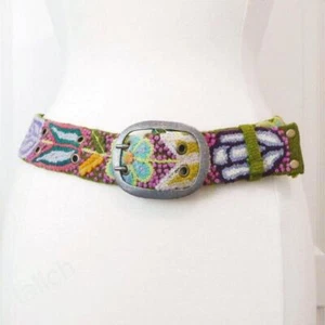 New Jenny Krauss Cute Floral Embroidered Wool Belt In Olive Handmade Peru S M L - Picture 1 of 13