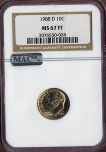 Moneda de diez centavos Roosevelt 1988-D NGC MS67 FT MAC calidad como nueva✔️ - Imagen 1 de 2