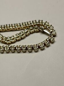 Large 14k Yellow Gold and Pearls Tennis Bracelet Signed 8" long 13.5 grams