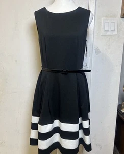 Calvin Klein Damen Lux Kleid Classic Fit & Flare Ärmellos Schwarz Weiß Gr. 6 - Bild 1 von 10
