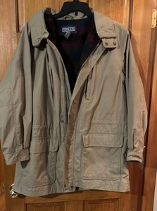 Lands End Mens Barn Coat Chore Jacket Size Large Wool Flannel Lined L - Picture 1 of 9