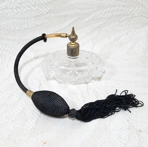VINTAGE GLAS PARFÜM ZERSTÄUBER MIT SCHWARZER GLÜHBIRNE & QUASTE KRISTALLSCHLIFF / ART DECO STIL - Bild 1 von 10