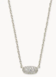 Kendra Scott Grayson Silver Pendant Necklace in White CZ $65 Retail - Picture 1 of 5