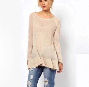 Suéter túnica de lino crema mediano Free People con volantes semi transparente - Imagen 1 de 8