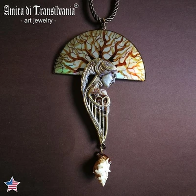 Art Deco Nouveau Jewelry Halo Pendant Silhouette Tree of Life Luxury Charm Jewel - Image 1 of 4