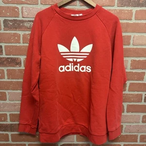 Vintage 90s Adidas Red Crew Neck Pullover Sweatshirt Big Logo Mens L Quick Ship - Picture 1 of 11