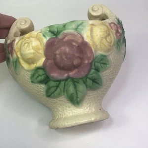 Antik 1917 Roseville Rozane Keramik Pflanzschale mit Fuß erhaben Blumen LESEN - Bild 1 von 8