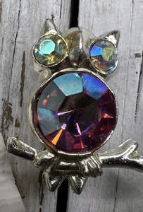 Vintage rosa Strass Eule Brosche Anstecknadel silberfarben Modeschmuck 1" groß 🩷 - Bild 1 von 8
