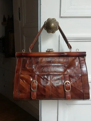 Sac façon médecin ancien, sac diligence en cuir marron  - Photo 1/4