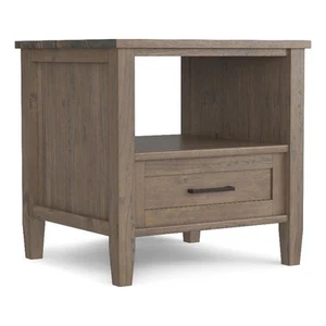Ela SOLID WOOD 20 inch Wide Rectangle Transitional End Table in Smoky Brown - Picture 1 of 8