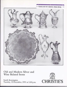 CHRISTIE’S Silver Corkscrews Wine Label Auction Catalog 1991 - Picture 1 of 1