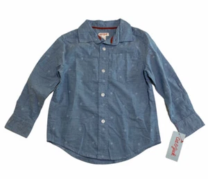 Boys Cat & Jack Button Up Long Sleeve Blue Geometric Dress Shirt Size XS 4/5 - Picture 1 of 11