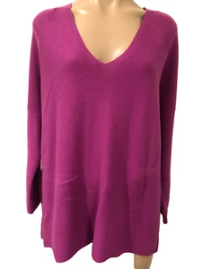 SASS Size 14 Magenta Pink V Neck Cotton OVERSIZE Drop Sleeve Jumper Top BNWT - Picture 1 of 11