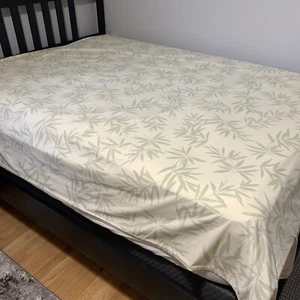 Vintage Federn Doppelbett Flachbettlaken Botanisch Bambus Blätter Hellgrün - Bild 1 von 8
