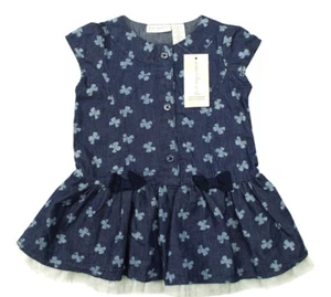 FIRST IMPRESSIONS NEU KLEINKIND MÄDCHEN SCHMETTERLINGSDRUCK ÄRMELLOS JEANSKLEID 24M - Bild 1 von 2