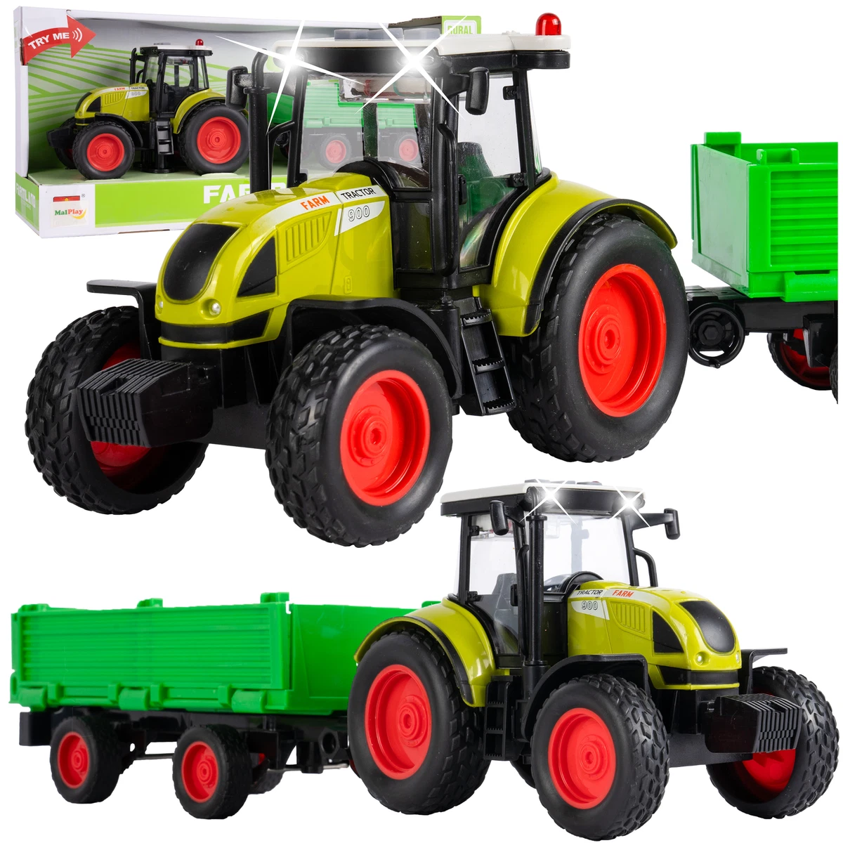 Toyland® Traktor-Set Mit Anhänger 1:32 – Spielzeug Für Jungs, Rot Oder Grün, Realistisches Farm-Spielzeug