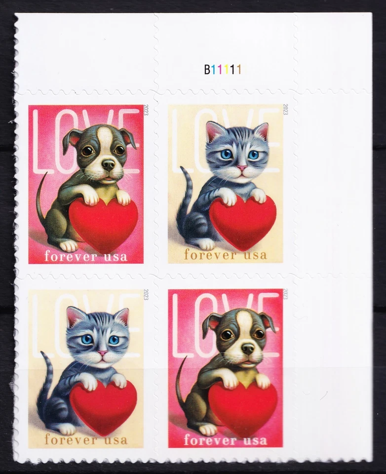 US 2023 Love: Kitten & Puppy Plate Block  (5745-46) .  Mint Never Hinged - Image 1 of 1
