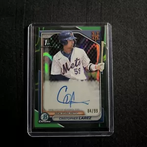 2024 Bowman Chrome Cristopher Larez Auto Green Refractor /99 1st Mets SB6 - Picture 1 of 2