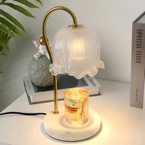 Rotary Switch Table Lamp Bedside Dimmable Light Glass Flower Lampshade +LED Bulb - Picture 1 of 10