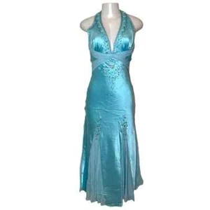 Camille La Vie Blue Satin Dress Size 1/2 - Picture 1 of 8