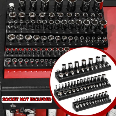 3Pcs Magnetic Socket Organizer Storage Holder Tool 1/4" 3/8" & 1/2" Drive Metric - Image 1 of 4