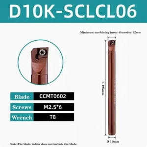 10mm D10K-SCLCL06 95° CNC inner hole turning tool holder Spring steel for CCMT06 - Picture 1 of 7