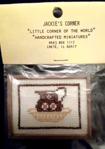 Miniature Framed Petit Point/ Cross Stitch Pitcher & Bowl Picture - Handmade NOS - Picture 1 of 3