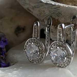 Elegant 925 Sterling Silver Earrings with Sparkling White Zircon Stones. - Picture 1 of 9