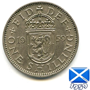 A SCOTTISH 1959 ELIZABETH II ONE SHILLING 1s coin, 66 Years Old! - Picture 1 of 2