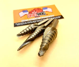 Cobalt Step Drill Bit Set 3 Pc M42 Spiral Step Bit Drill Hog® Lifetime Warranty - Picture 1 of 5