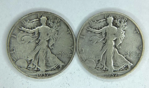 1937 S 1937 D Walking Liberty Half Dollar Fine Condition 2 Coin Set Cover