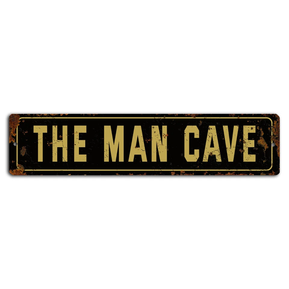 The Man Cave Dark Yellow Rustic Street Sign - 18x4 Inch Metal Decor - Image 1 of 1