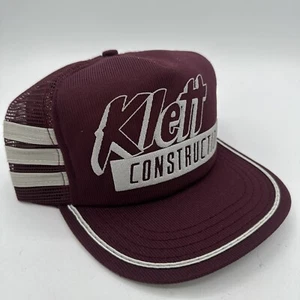 Vtg 70s Klett Construction Spell Out 3 Stripes Trucker Hat Snapback USA Burgundy - Picture 1 of 10