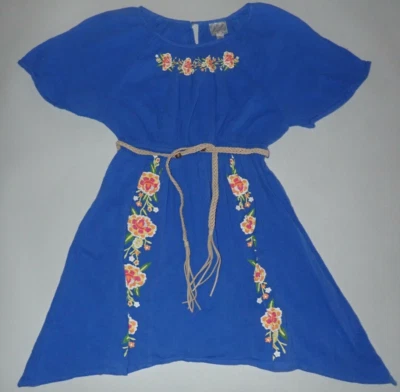 Vestido para niñas firmado en D azul M floral con cinturón manga corta informal b5 Disney Foto 1 de 4