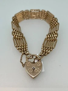 New Antique Style Heart Love Lock Padlock Gate Link 9k Rose Gold Bracelet* - Picture 1 of 3