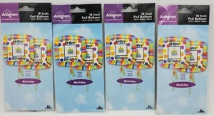 4 18" SQUARE FOIL HAPPY BIRTHDAY BALLOONS - Picture 1 of 2