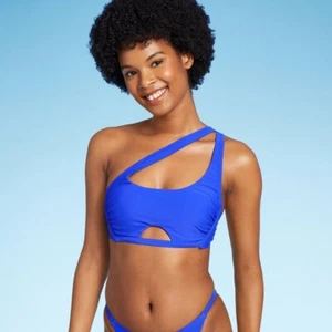 Wild Fable Women's S Small 4-6 Bikini Top Blue Cut Out One Shoulder New - Picture 1 of 1