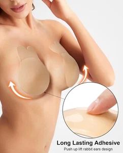 Silicone Bra Push Up Breast Lift Self Adhesive Strapless 2 Pairs Black/beige - Picture 1 of 13
