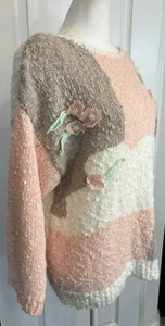 MARGULES Vintage 80s Women’s Sweater Med Floral Appliqué Cottagecore Grandmacore - Picture 1 of 15