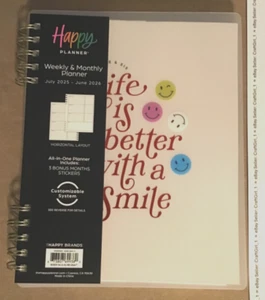 NUOVO! Happy Planner 2025-2026 "SUNNY SMILES" Classico ORIZZONTALE 12-Mo. SPIRALE - Foto 1 di 18