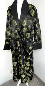 Superbe kimono peignoir en soie décor asiatique sur fond noir fait par couturier - Imagen 1 de 14