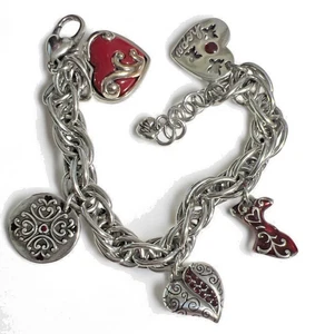 Brighton "GO RED" Heart Charm Bracelet Silver Red Enamel Dress Inspirational - Picture 1 of 4
