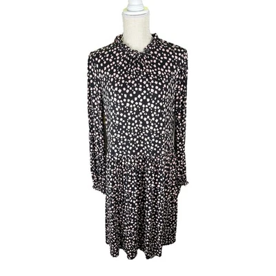 Boden Clara вязаный длинным рукавом платье женщин 12R Джерси черный лепесток розовый принт  - Изображение 1 из 4