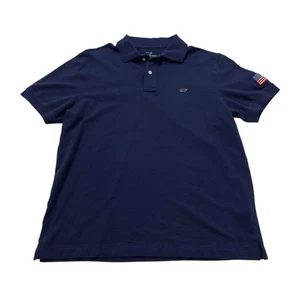 Polo uomo Vineyard Vines blu navy manica corta con bandiera americana ricamata - S - Foto 1 di 10